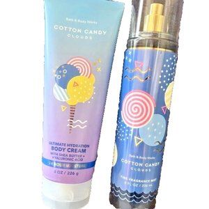 BATH & BODY WORKS COTTON CANDY CLOUDS BodyMist & BodyCream 8oz (SET OF 2) NEW!